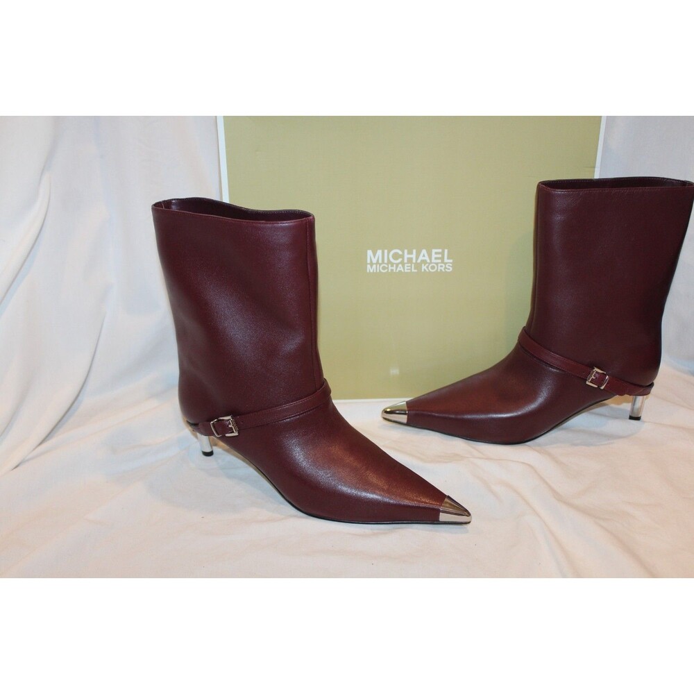Michael Kors Women's Kasia Leather Buckle Booties Oxblood Red NIB $255 SZ 6 - Picture 7 of 8